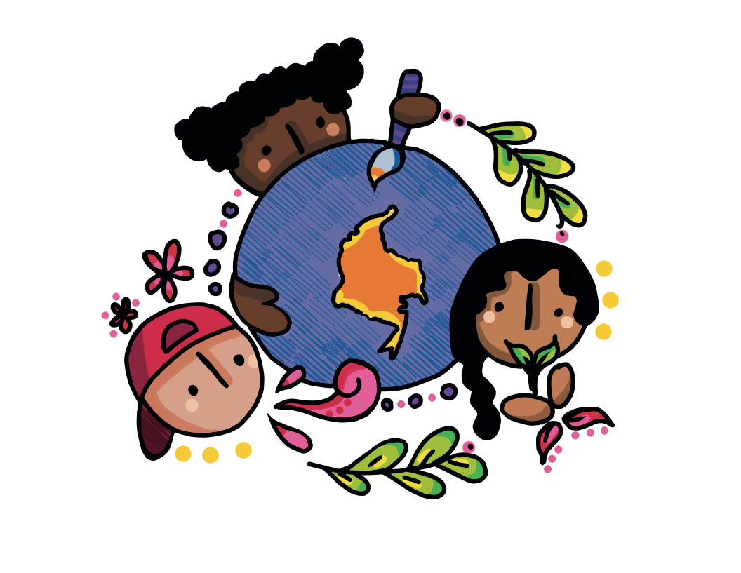 Mapa de Colombia y los 3 niños